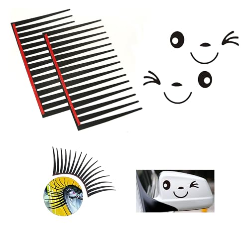 NIYATA 4 x Car Eyelashes, Twingo Car Eyelashes, with 2 Smiley Mirror Stickers, Eyelashes for Citroen C1 Headlight for Fiat 500 and Other Cars
