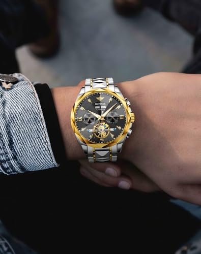 OUPINKE Men's Watches Automatic Skeleton Self-Winding Original Mechanical Gold Luxury Tonneau Sapphire Crystal Waterproof Dress Gifts Wrist Watches2