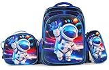 Kit Mochila Infantil LED com Lancheira e Estojo Gata, 3 Compartimentos, Alças Ajustáveis, Ideal para Escola(Astronauta 1)