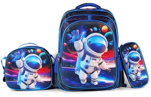Kit Mochila Infantil LED com Lancheira e Estojo Gata, 3 Compartimentos, Alças Ajustáveis, Ideal para Escola(Astronauta 1)