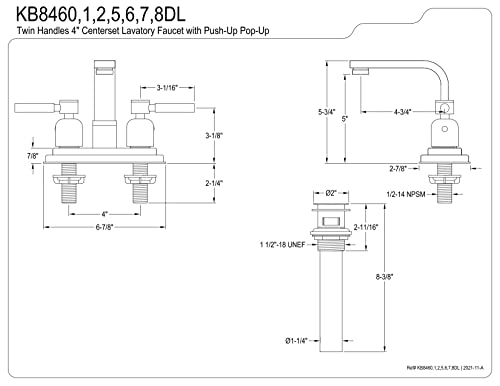 Robinet centerset Kingston Brass KB8462DL à double commande fluide
