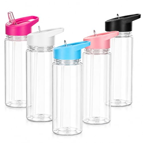 vulkarb 10oz Acrylic Snow Globe Tumbler with Handle Pre-Drilled Hole & Plug Reusable DIY Glitter Cup Leakproof Plastic Craft Water Bottles for Kids 5 Pac
