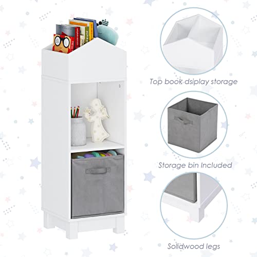 Utex Kids Bookshelf, Kids Dollhouse Bookcase With Toy Storage, Slim Kids Bookshelves With Bin For Small Space, Freestanding Bookshelf Organizer, Display Stand Bookshelf For Narrow Room, White #TOP3