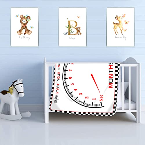 Image of Racing Theme Baby Monthly Milestone Blanket, 48x40in Race Car Speedometer Soft Flannel Large Size Newborn Gift Shower,Nursery Decor Baby 1 to 12 Months Growth Chart Blanket