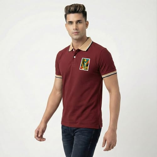 Image of Men's Regular Fit Solid Half Sleeve Casual Tipping Collar Polo T-Shirt