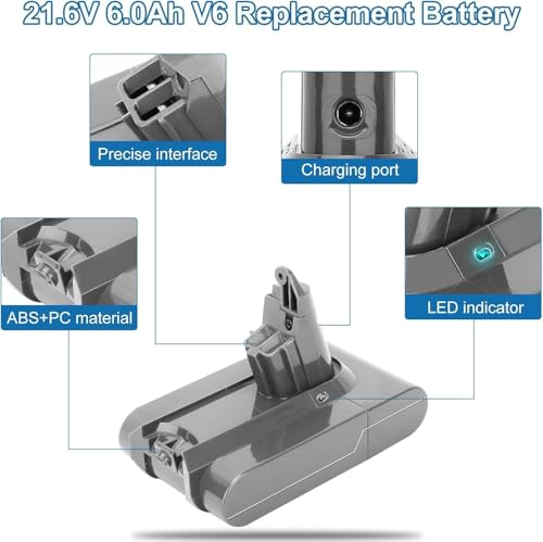 Image of Upgraded 6000mAh V6 21.6V Lithium Replacement Battery 21.6 Volt(Sliver)