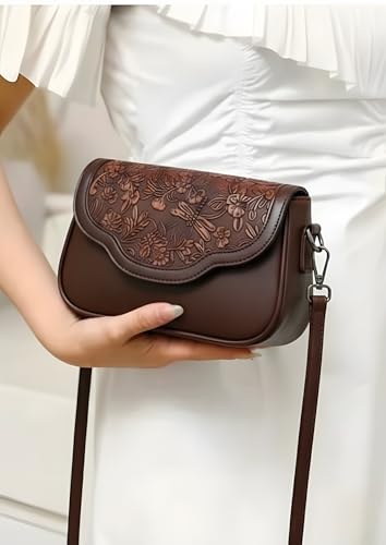 Image of Floral Embossed Crossbody Sling Bag Small Shoulder Handbag for Daily Use Travel & Shopping Phone Purse with Adjustable Strap Lightweight Trendy Bag for Ladies & Girls