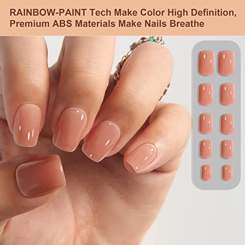 Polychrome&Air Press On Nails Medium Short Squoval Abs Natural Fit Fake Nails With Jelly Glue Reusable Manicure Glue On Nails Women And Girls False Nails Uv Cover Glossy 15Sizes 30Pcs（Glossy Nude) #TOP3