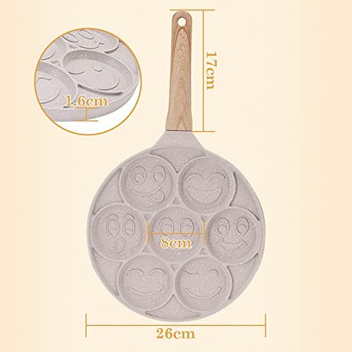 Bobikuke Pancake Pfanne Induktion, Antihaft Pancake Maker 7 Löcher mit Smiley-Gesichtern Spiegelei-Pfanne, zum Kinderfrühstück, 26 cm - Weiß – Ansicht 6