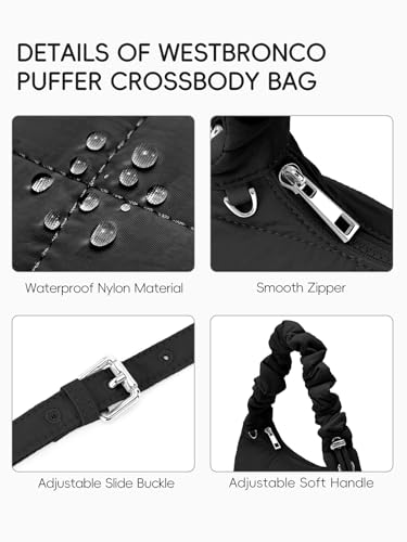 Image of WESTBRONCO Small Puffer Shoulder Bag, Quilted Crescent Crossbody Bags for Women Nylon Daily Purse, Womens Puffy Handbags