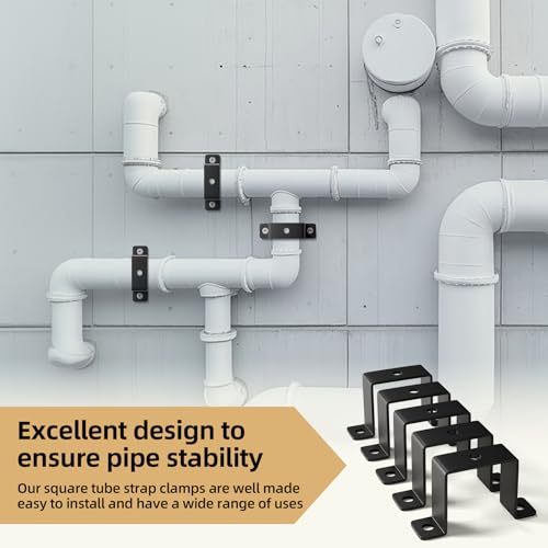 Image of 2 inchx2 inch Square Tube Strap Clamp | U shaped metal bracket | Black Square Pipe Clamp with Powder Coated | Wood Deck Fence Post Tie | Square Tube Buckle for Water Pipes,Stairs Railing - 6 Pcs