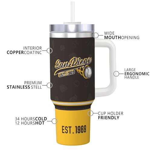 Image of San Diego 30 oz Tumbler with Handle and Straw,Car cup,Coffee Mug,100% Leakproof Insulated Tumbler with Lid and Straw,Made of Stainless Steel,Cup Holder Friendly Base,Classic Collection Gifts for Fans