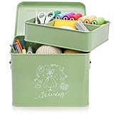 ZOOFOX Sewing Organizer for Sewing Supplies, Metal Sewing Box with Removable Tray and Reinforced Handles, Vintage Sewing Basket for Accessories Storage, Mother Birthday Mother's Day Gifts