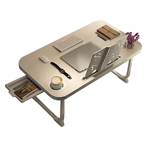 Mesa de cama plegable para portátil con cajón de almacenamiento, escritorio portátil para comer, escribir, leer, trabajar en la cama/sofá/sofá, 70 cm de longitud, diseño eficiente que ahorra espacio