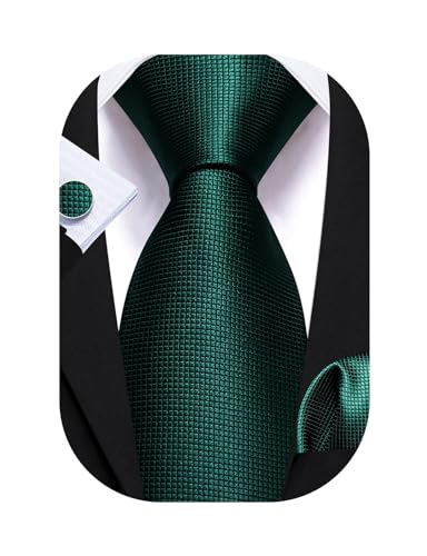 Image of Barry.Wang Plaid Ties Check Mens Necktie Set with Handkerchief Cufflinks Classic Stripe