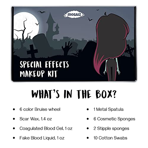 Mosaiz Sfx Makeup Kit, Special Effects Makeup Kit For Purim With Fake Blood And Scar Wax, Makeup Sponges And Skin Spatula, Zombie Makeup Kit #TOP4