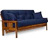 Nirvana Futons Stanford Futon Set Full Size Futon Frame with Mattress Included 8 Inch Thick Mattress Twill Navy Blue Color Heavy Duty Wood Popular Sofa Bed Choice