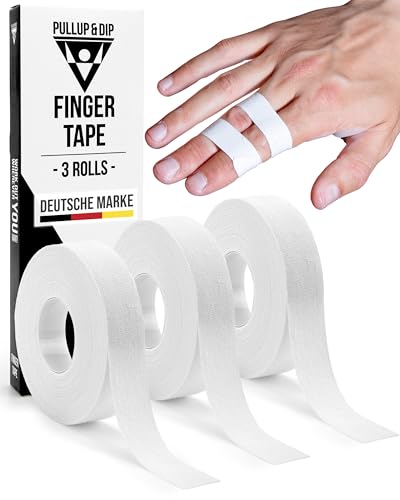 PULLUP & DIP finger tape resistente, 3 rollos (30m) esparadrapo deportivo, vendaje deportivo respetuoso con la piel, venda deportiva para musculación, bjj, balonmano, escalada, porteros (Blanco)