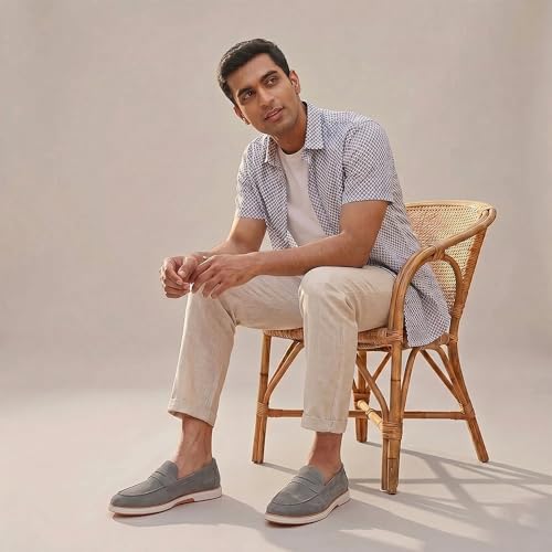 Image of HAYES LONDON Italian Suede Leather Loafers for Men | Casual Slip-On Shoes | Breathable & Lightweight Summer Wear | Comfortable Walking Shoes