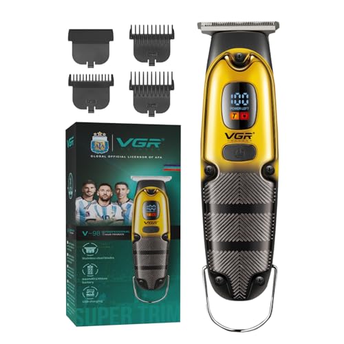 VGR V-981 Professional Hair Trimmer for Men – 150 min Runtime, Corded & Cordless with LED Display, Turbo Mode, Professional Blades, 600mAh Lithium Battery (Gold)
