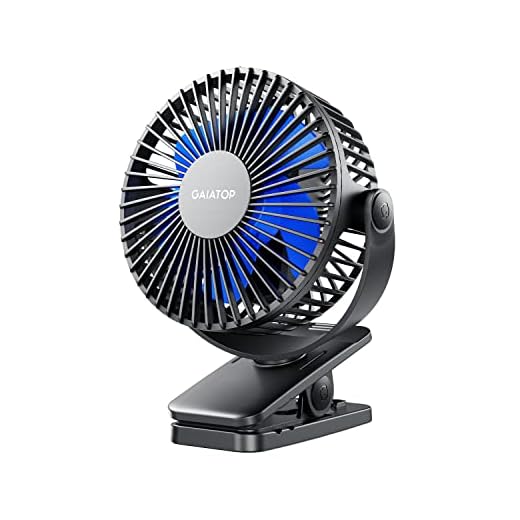 Gaiatop Portable Clip on Fan Battery Operated, Small Powerful 3 Speed Quiet 360° Rotate, USB Rechargeable Mini Personal Cooling Fan for Desk Table Home Office Stroller Camping Women Gifts Black Blue