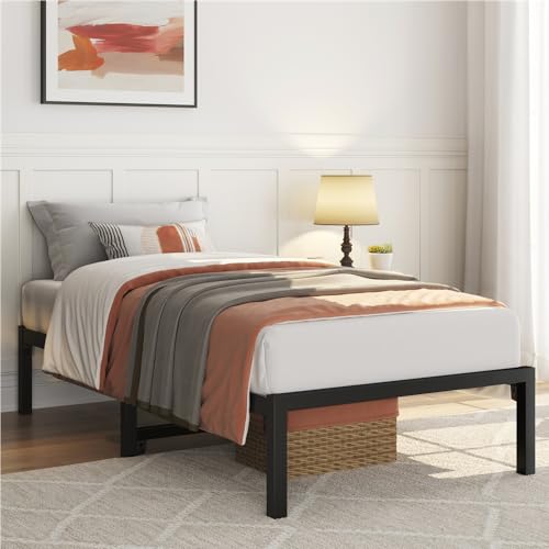 Yaheetech Montaje en 5 Minutos sin Tornillos Estructura de Cama de Metal Listones de Acero Espacio para Guardar Cosas Bajo la Cama Cama Individual 90 x 190 x 36.5 cm Negro