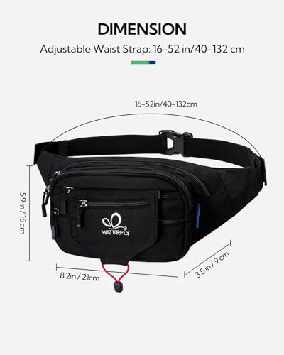 WATERFLY Bauchtasche Gürteltasche Damen und Herren Sport Hüfttasche für Laufen Fitness Joggen Wandern (Schwarz)