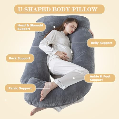 Whatsbedding Pregnancy Pillows For Sleeping, J Shaped Full Body Maternity Pillow For Adults thumb #1