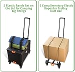 Chariot pliable + Panier à roulettes portable à grille collable avec roues rotatives durables, boîte de rangement pour camion à main avec poignée télescopique, 2 Straps élastiques pour le shopping, le bureau, le jardin