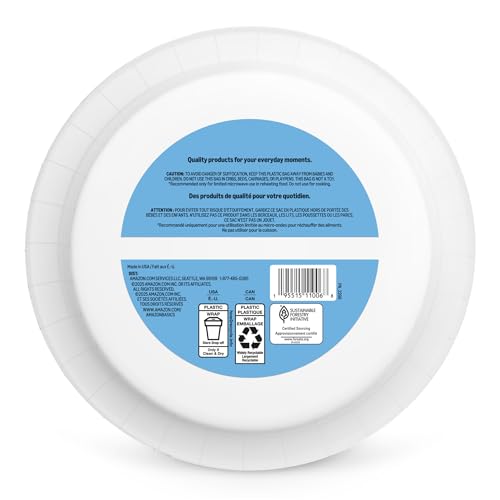 Image of Amazon Basics Ultra Paper Plates, 10 Inch, Disposable, 44 Count, Packaging May Vary (Pack of 12)