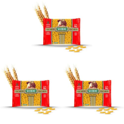 Image of San Remo Macaroni Pasta, 500g | Source of Protein & Fibre | No Preservatives | Quick & Easy to Cook | 100% Vegetarian (Pack of 3)