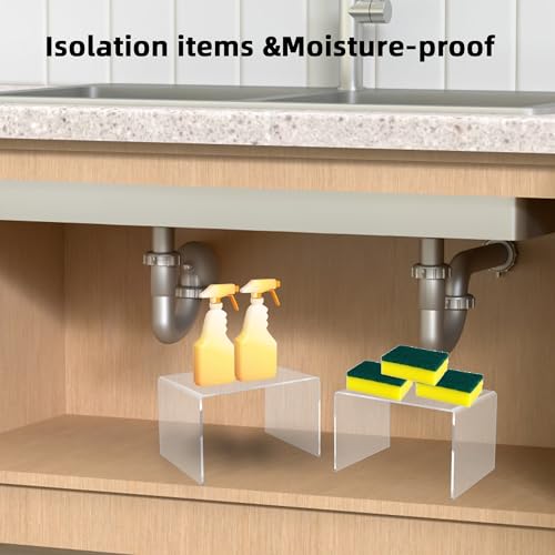 2 PC of 12'' Extra Large 5mm Thickness Clear Acrylic Risers, Acrylic Display Risers Shelf Showcase Fixtures for Jewelry, Display Stand for Amiibo Funko POP Figures, Cupcakes, Food Display, Cabinet- (12''x7.75''x6'', 2 sets by Jusalpha - Image 6