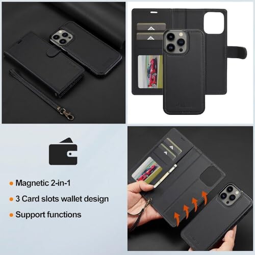 Étui iPhone 13 Pro Max violet anti-perte avec sangle amovible et portefeuille - 5