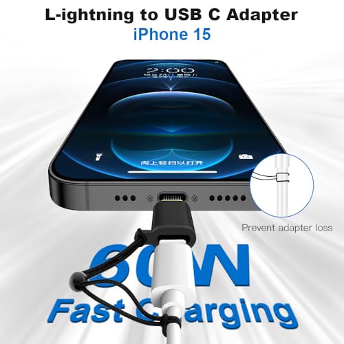 AXFEE 2PCS Light-ning to USB-C Adapter, USB-C Adapter Lighting Cable to USB Type C Adapter with Fast Charging and Data Syncing, Compatible with iPhone 15, iPad, MacBook, Samsung Galaxy, Type C Devices - Image 2