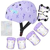 MHJY Casco Bicicleta Niño con Pegatinas DIY para Niñas Casco de Bici Edad 3-8 Años Rodilleras y Coderas de Unicornio Equipo de Protección Ajustable para Ciclismo, Skate, Patinete, Patines
