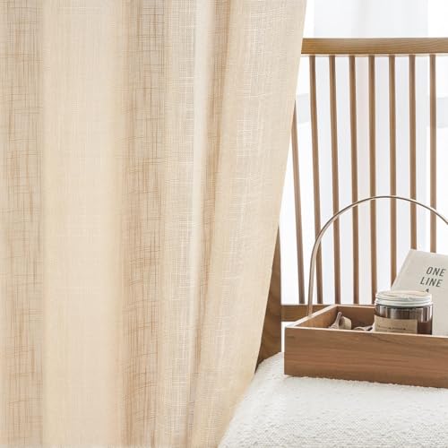 Visillo decorativo elegante MRTREES en lino beige con caída premium para ventanas 4