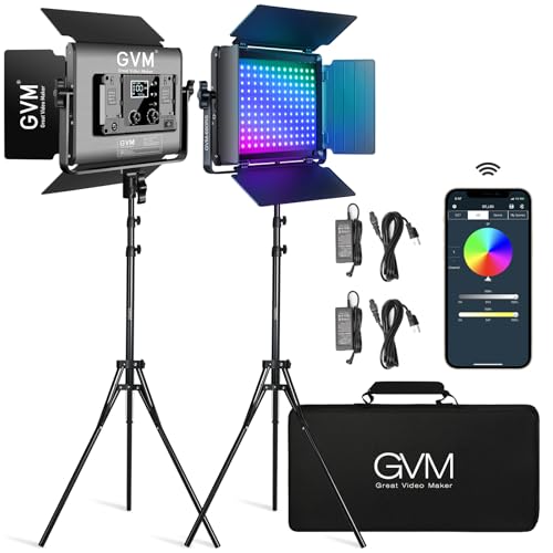 GVM RGB LED Video Light with Lighting Kits, 680RS 50W Led Panel Light with Bluetooth Control, 2 Packs Photography Lighting for YouTube Studio, Video Shooting, Gaming, Streaming, Conference by GVM Great Video Maker - Used condition - US$191.79