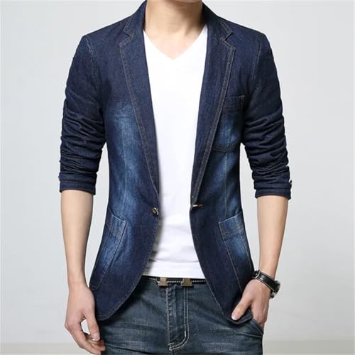 Men's Denim Blazer Coat Blue Jean Jacket Cotton Slim Suit Jacket2