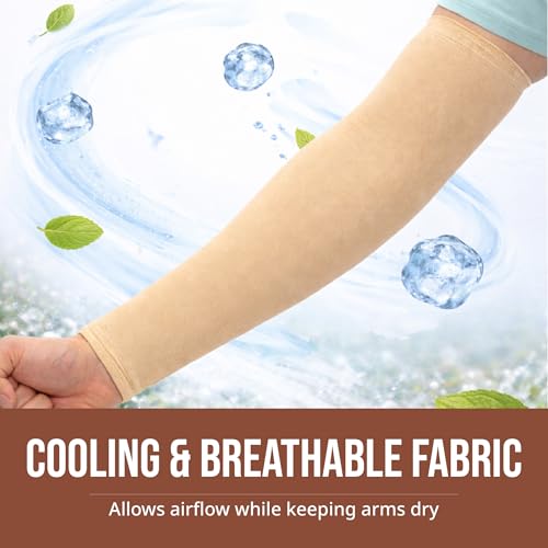 Image of UV Sun Protection Arm Sleeves for Men & Women - UPF 50+ Cooling Hand Cover for Biking, Cricket, Driving & Cycling - Tan Protection Guard