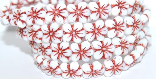 Outlet 10 Grams Flower Pressed Glass Beads, White Copper Lined (02010-43806), Glass, Czech Republic