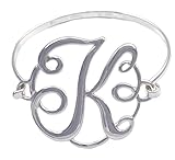 Monogram Initial English Alphabet Letter K Bangle Bracelet (K)