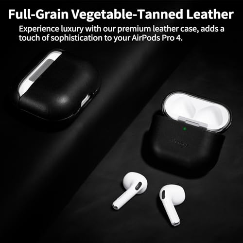 Belemay for AirPods 4 Case, Compatible with MagSafe, Luxury Full-Grain Vegetable-Tanned Smooth Leather, Unique Patina, Comfort Grip, Compatible with AirPods 4th Generation Case (2024) (USB-C), Black by Belemay - Image 2