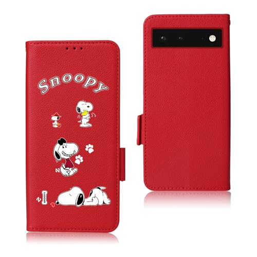 Ailiber Google Pixel6 用のケース 手帳型 高級PUレザー スヌーピー カバー google pixel6 カバー 耐衝撃 マグネット式 人気 かわいい キャラクター 犬柄 グーグルピクセル6 ケース カード収納 スマホケース 財布型
