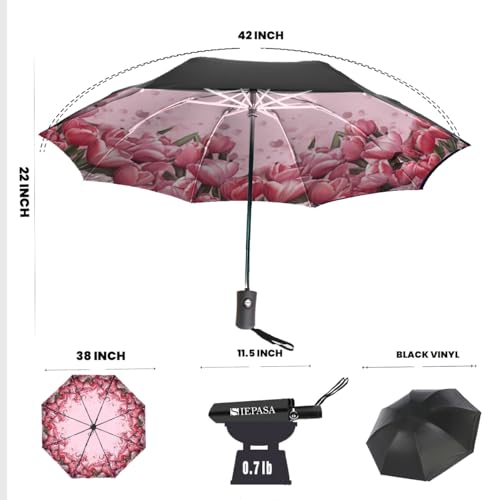 Image of SIEPASA Compact Travel Umbrella - Windproof Auto Open /Close, Small Folding Umbrella for Rain & Sun with UPF50+ - Lightweight Frame, Waterproof - Fits Backpack, Purse, Suitcase.(Tulip)