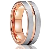Epinki Anillos Compromiso de Tungsteno para Hombre 8mm, Cepillado de Dos Tonos con Ranura Oro Rosa Plata Anillos de Matrimonio Talla 30