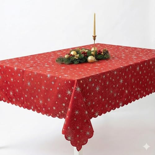 Lurex Tischdecke Sterne Glitzer Weihnachten Christmas Rot Quadratisch...