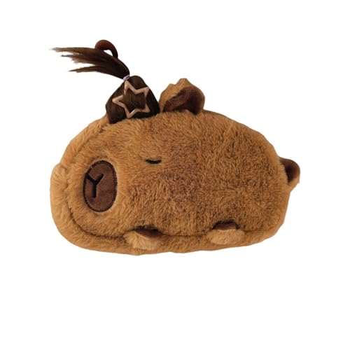 Image of HSYHERE Cute Novelty Funny Calm Down Flying Hairs Capybara Soft Stuffed Surface Fluffy Clothes Zipper Pencil Box Pencil Case Pencil Storage Holder Pouch Pen Bag -Brown