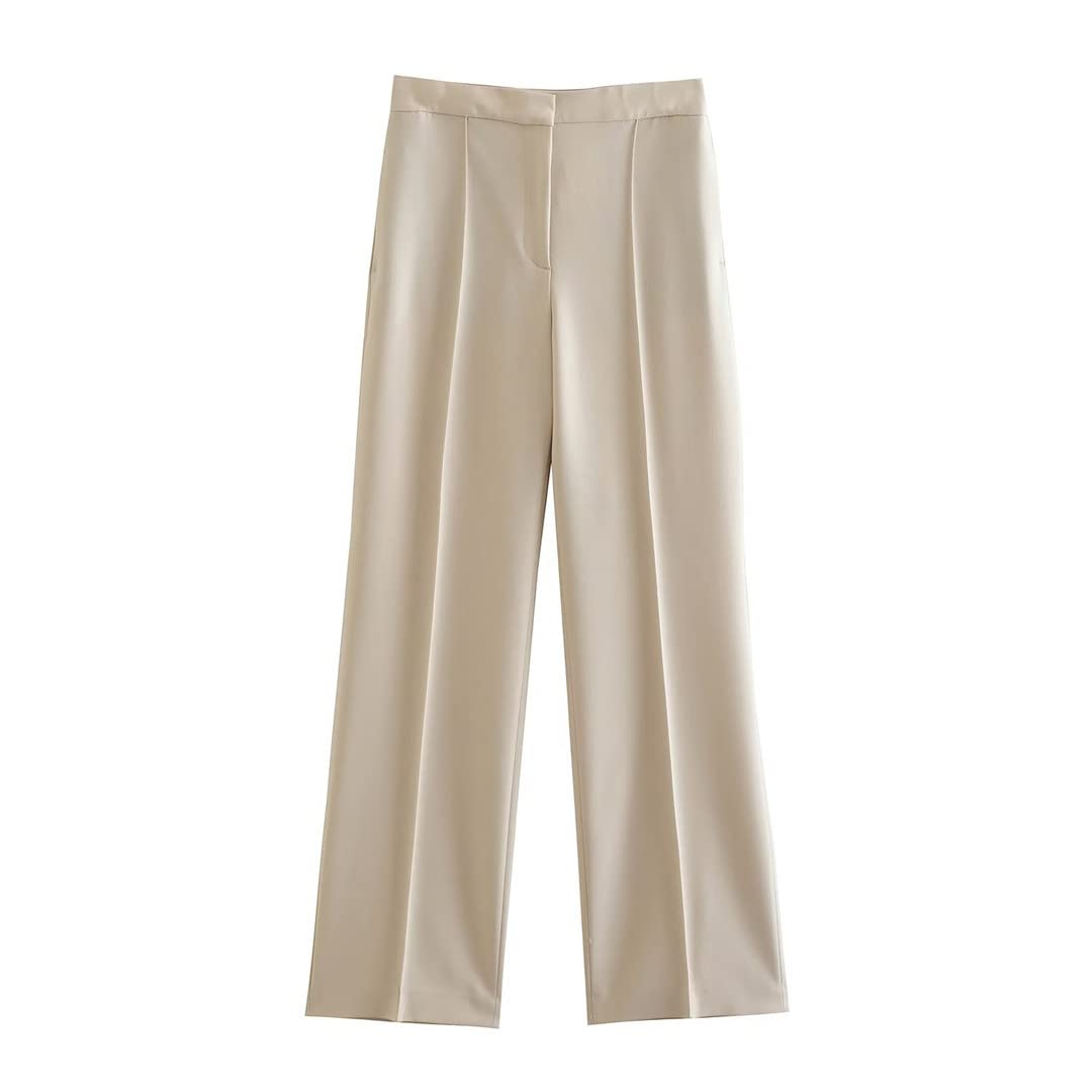 Pantaloni dritti a vita alta da donna in autunno tinta unita