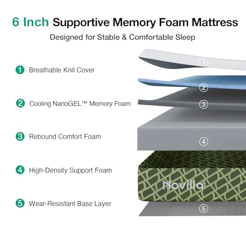 Image of Novilla 6 Inch Full Size Gel Memory Foam Mattress for Spinal Support