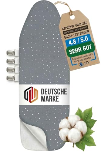 lamodo® - Bügelbrettbezug (125x45 cm) - Bügelbezug aus 100% Baumwolle - Dampfbügelgeeignet - Extra Dicke Polsterung + Gummizug und Spanner, L